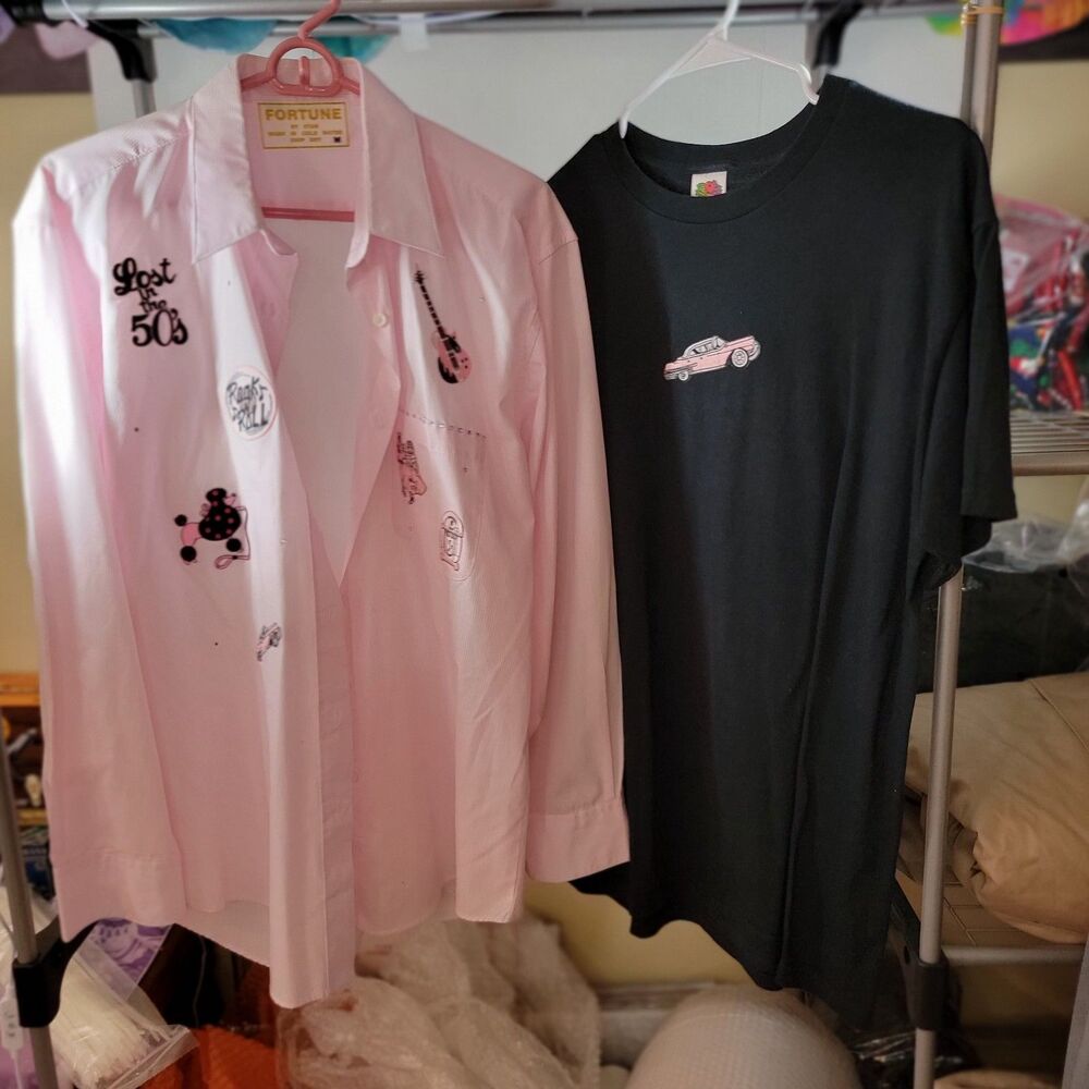Fortune Full Button LS Pink 50's Set Black SS Tee - Size Medium